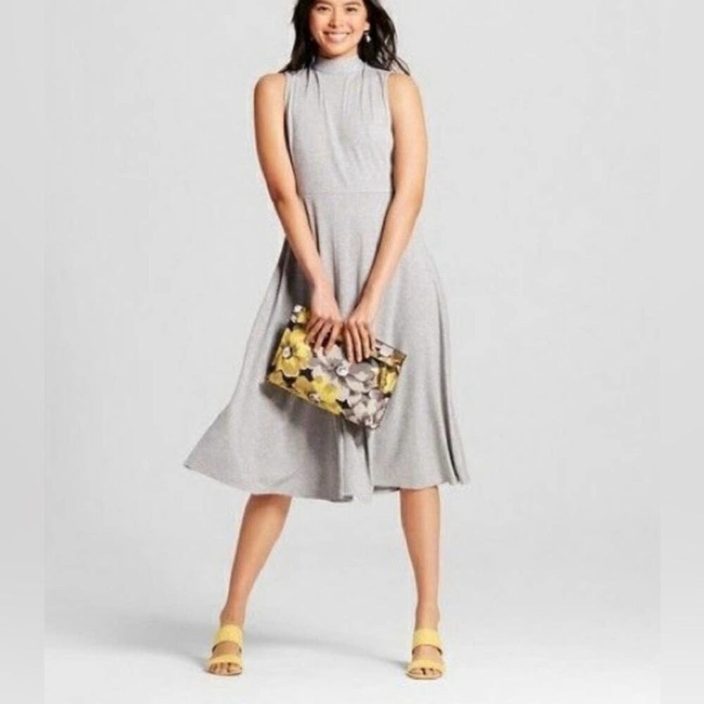 Who What Wear Dress Size M Medium Ribbed Tie Neck Sleeveless Gray NWT